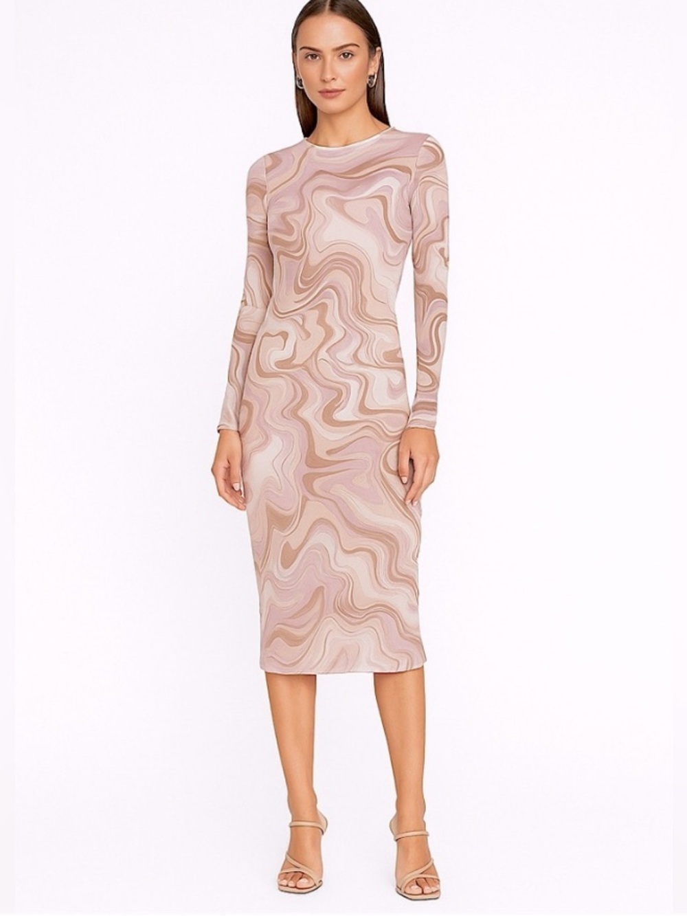 AFRM Loah Mesh‎ Pastel Marble Midi Dress - Beige & Lavender Swirl XS